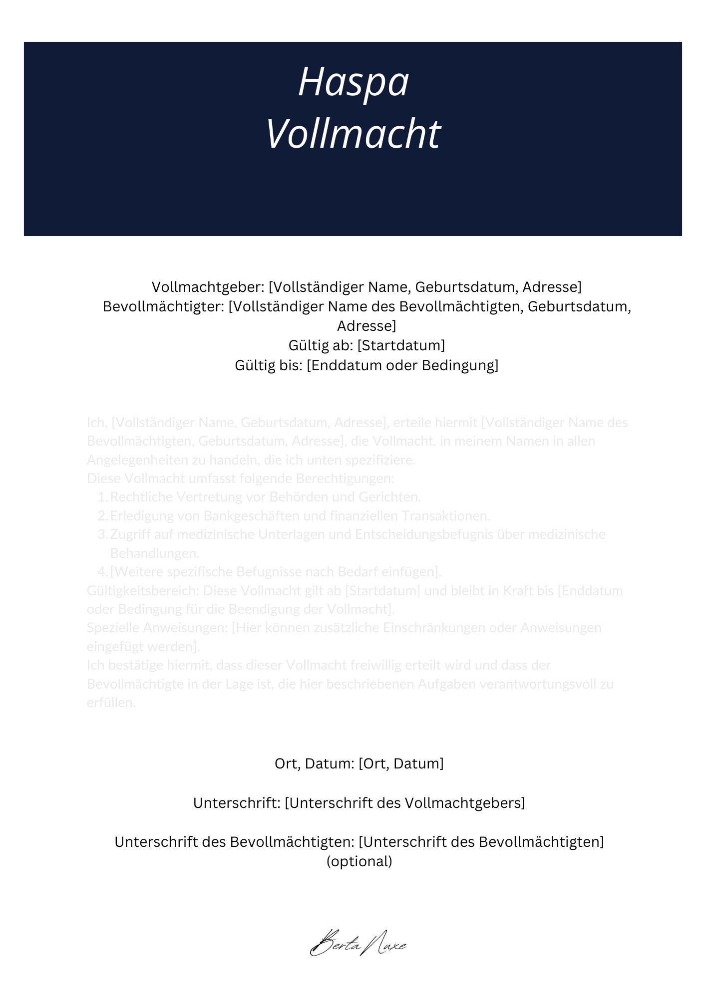 Haspa Vollmacht