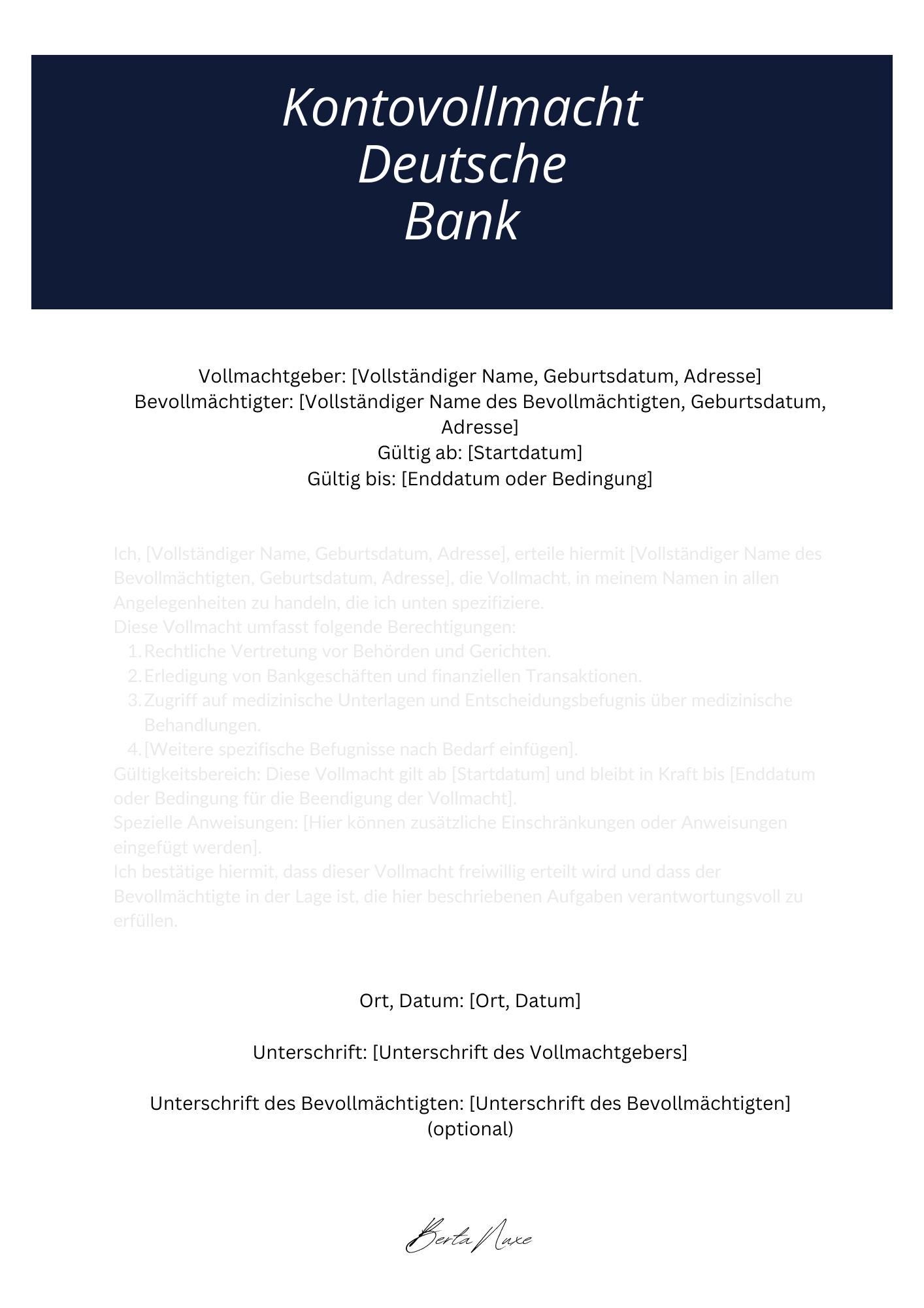 Kontovollmacht Deutsche Bank