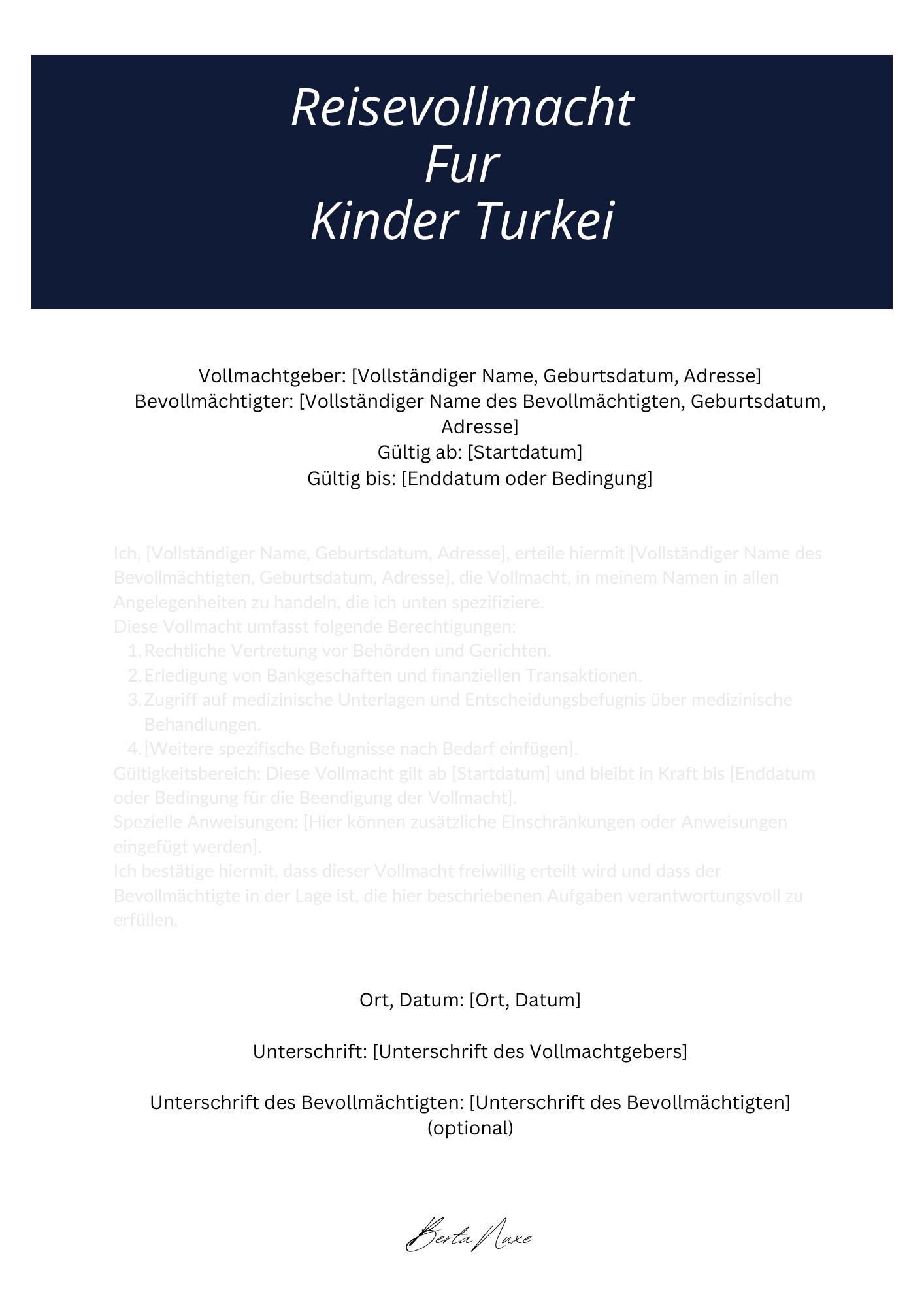 Reisevollmacht Für Kinder Türkei