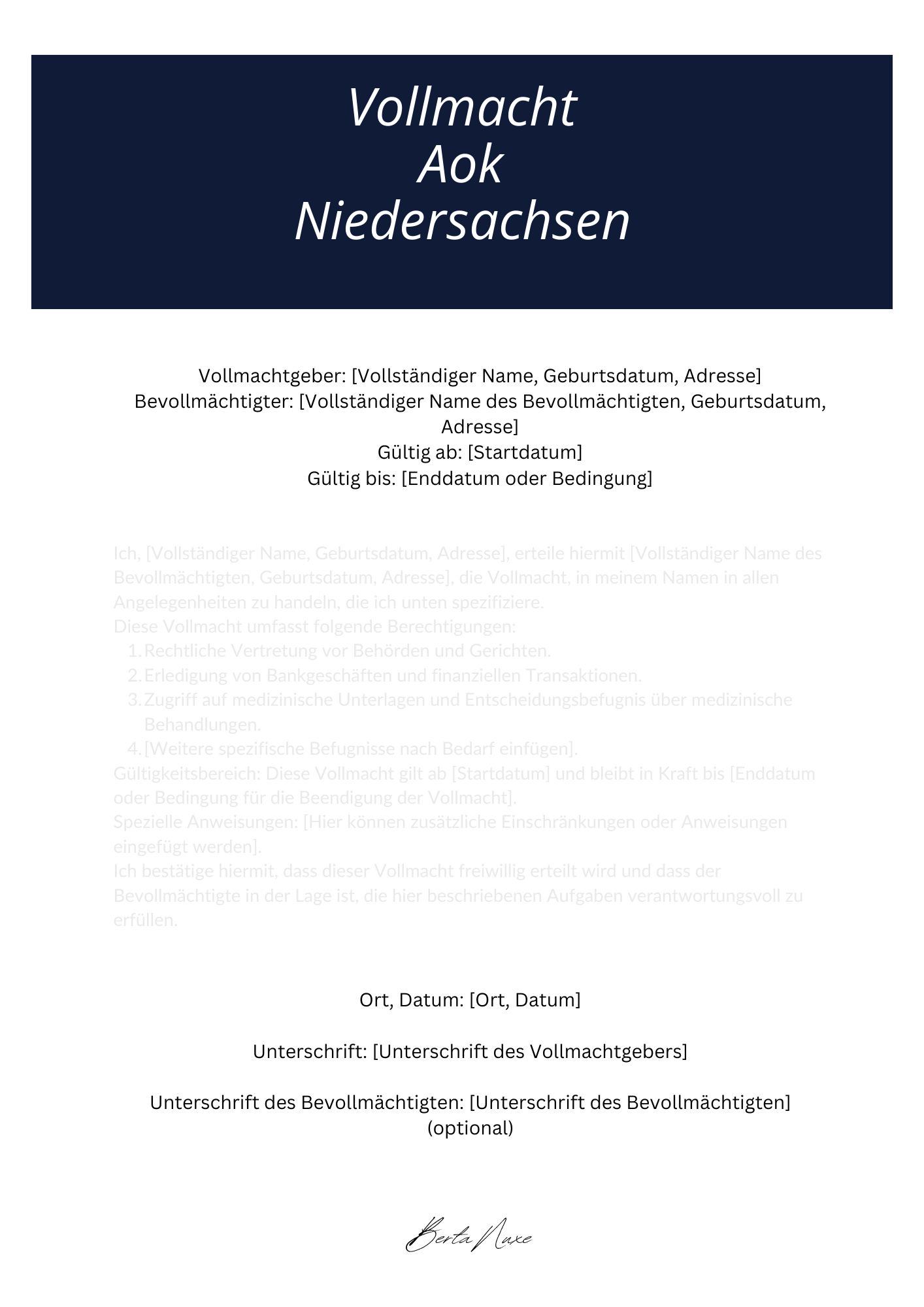 Vollmacht Aok Niedersachsen