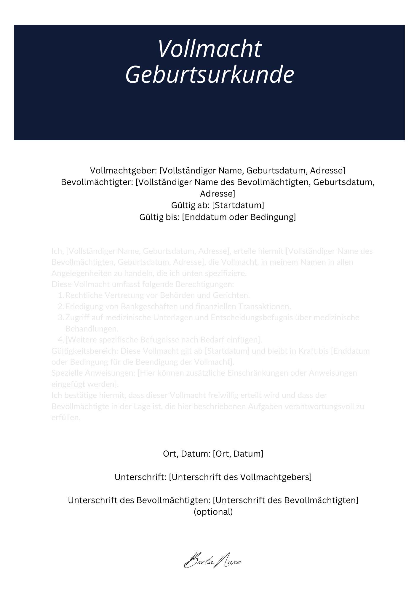 Vollmacht Geburtsurkunde