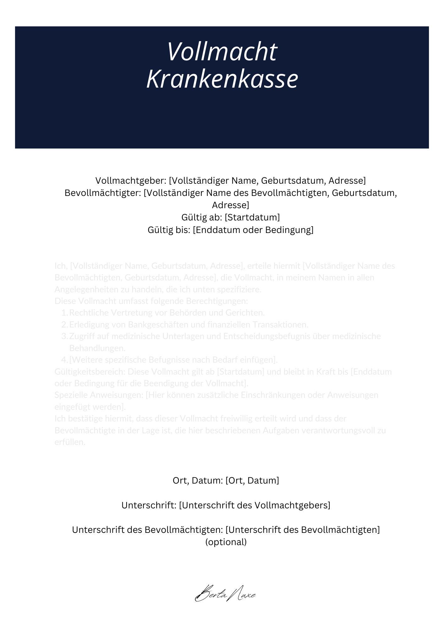 Vollmacht Krankenkasse
