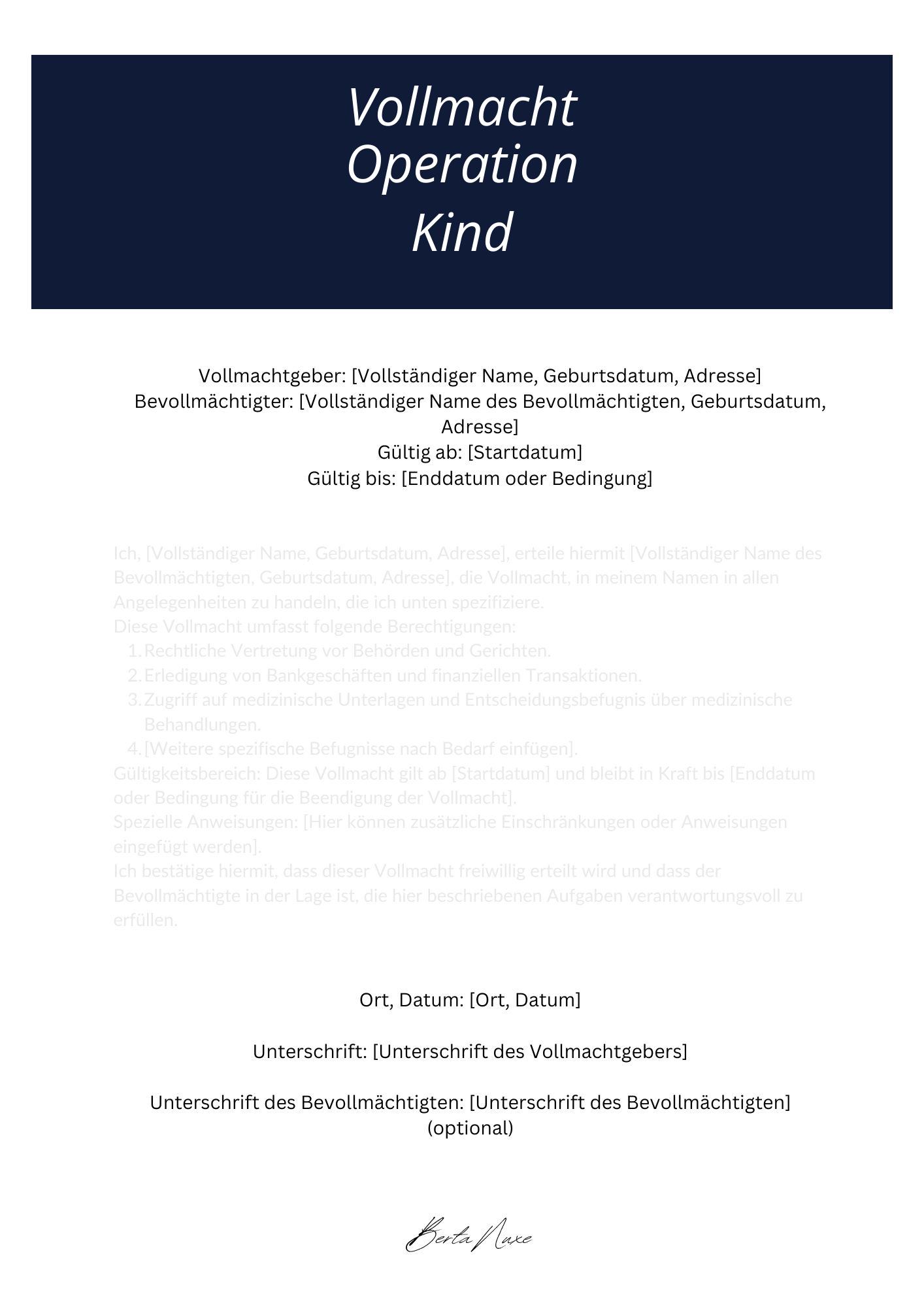 Vollmacht Operation Kind