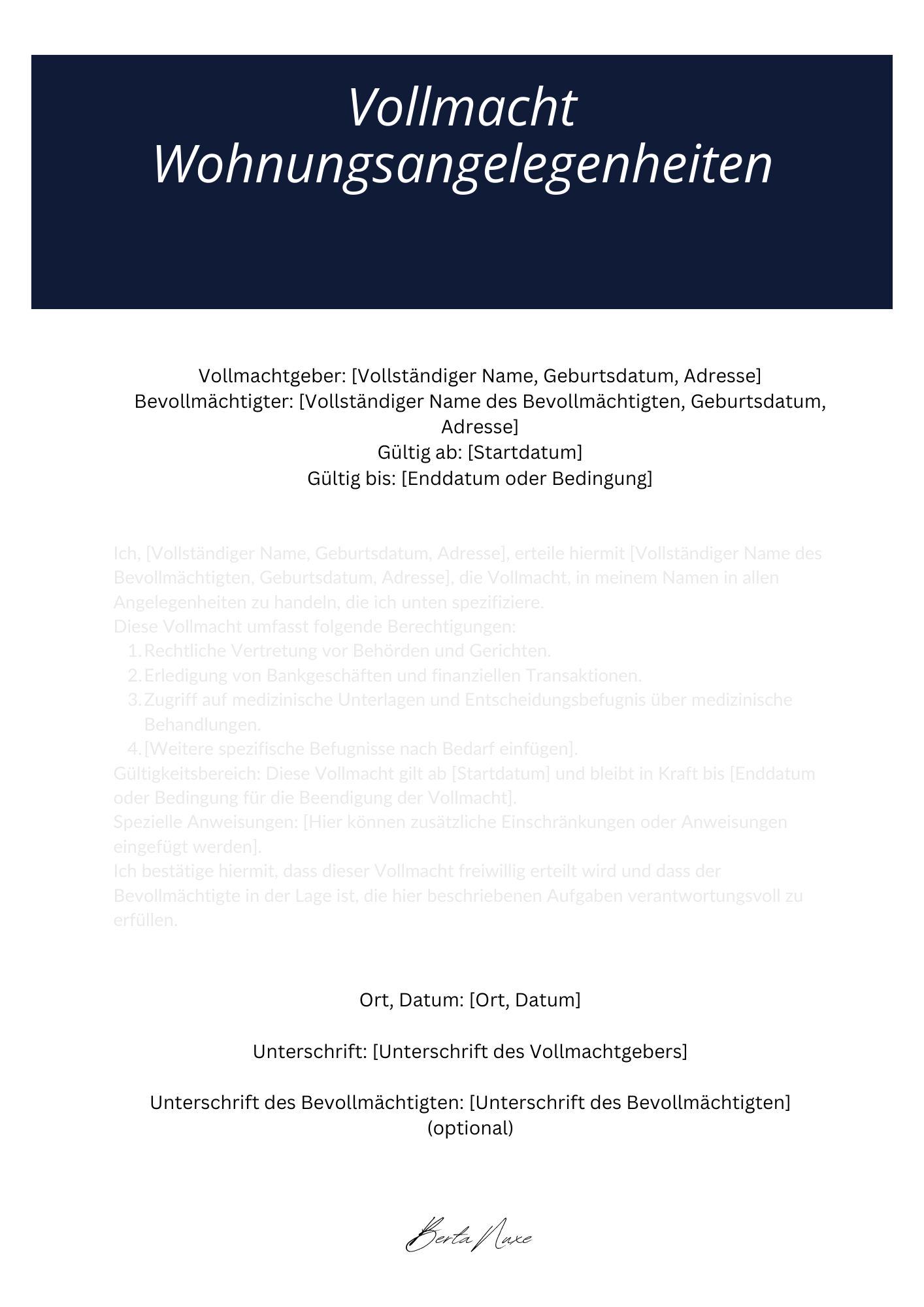 Vollmacht Wohnungsangelegenheiten