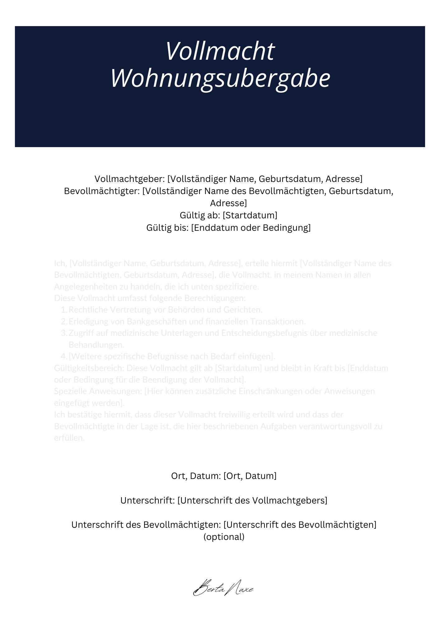 Vollmacht Wohnungsübergabe